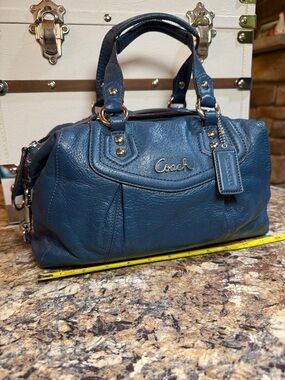 Coach Blue Pebbled Leather Satchel with silver-Tone Hardware